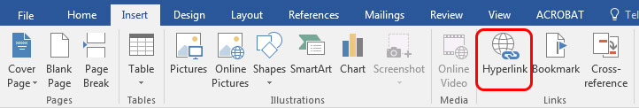MS Word insert hyperlink