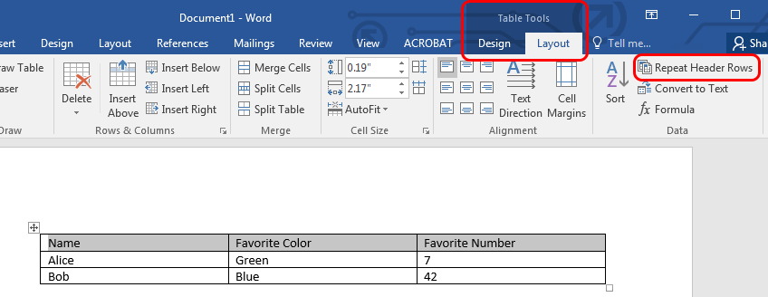 table layout - repeat header rows