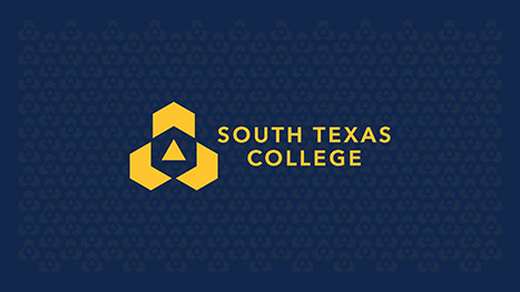 Yellow South Texas College logo on a blue background.